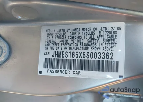 2005 Honda Civic Lx из США, поврежденный, VIN JHMES165X5S003362